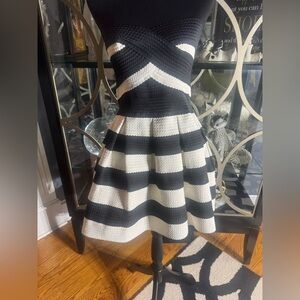 Black and Ivory  Striped Dress Bandage Dress